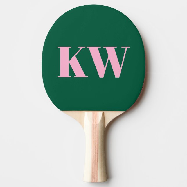 Modern Pink Green Monogram Initials Personalized Ping Pong Paddle (Front)