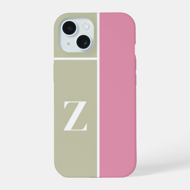 Modern PInk Green Monogram iPhone 15 Case (Back)