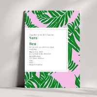 Modern Pink + Green Palm Tree Beach Wedding