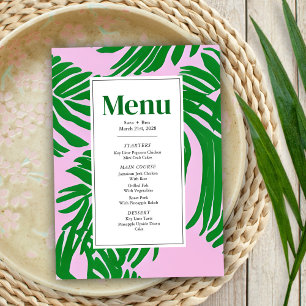 Modern Pink + Green Palm Tree Wedding Menu