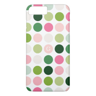 Modern pink green polka dots pattern monogram Case-Mate iPhone case