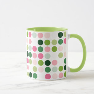 Modern pink green polka dots pattern monogram mug