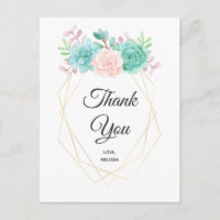 Modern Pink & Green Succulent Watercolor Thank You