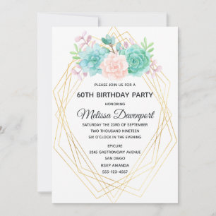Modern Pink & Green Succulents Watercolor Birthday Invitation