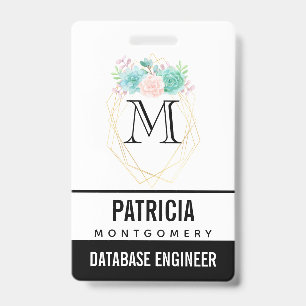 Modern Pink & Green Watercolor Succulents ID Badge