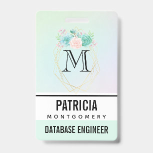 Modern Pink & Green Watercolor Succulents ID Badge