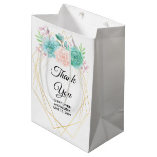 Modern Pink & Green Watercolor Succulents Wedding Medium Gift Bag