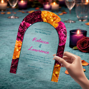 Modern pink green yellow floral  acrylic invitations