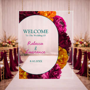 Modern pink green yellow floral acrylic sign