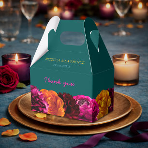 Modern pink green yellow floral  favour box