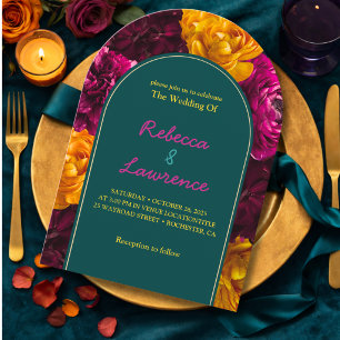 Modern pink green yellow floral invitation