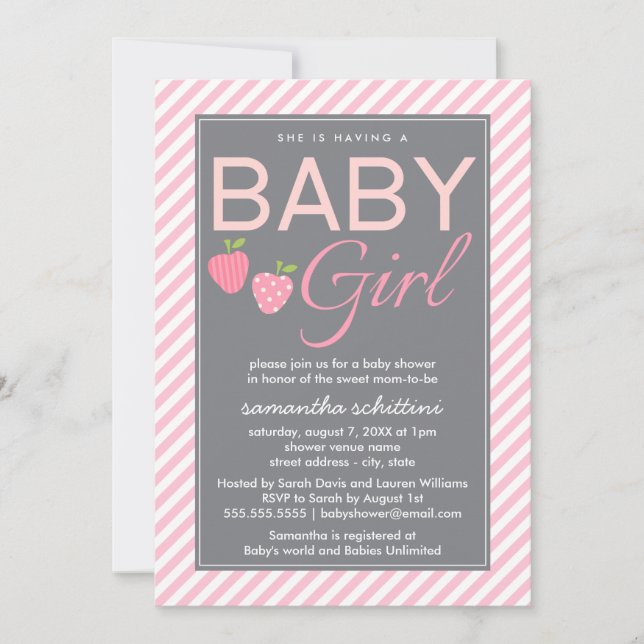 Modern Pink & Grey Baby Shower Girl Berry Sweet Invitation (Front)