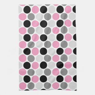 Modern Pink Grey Black Circles Kitchen Towels