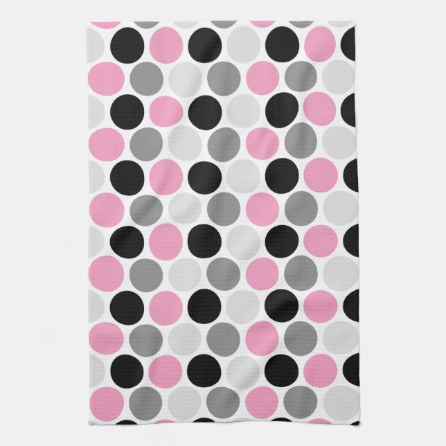 Modern Pink Grey Black Circles Kitchen Towels (Vertical)
