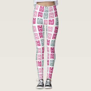 Modern Pink & Grey Box Pattern Leggings
