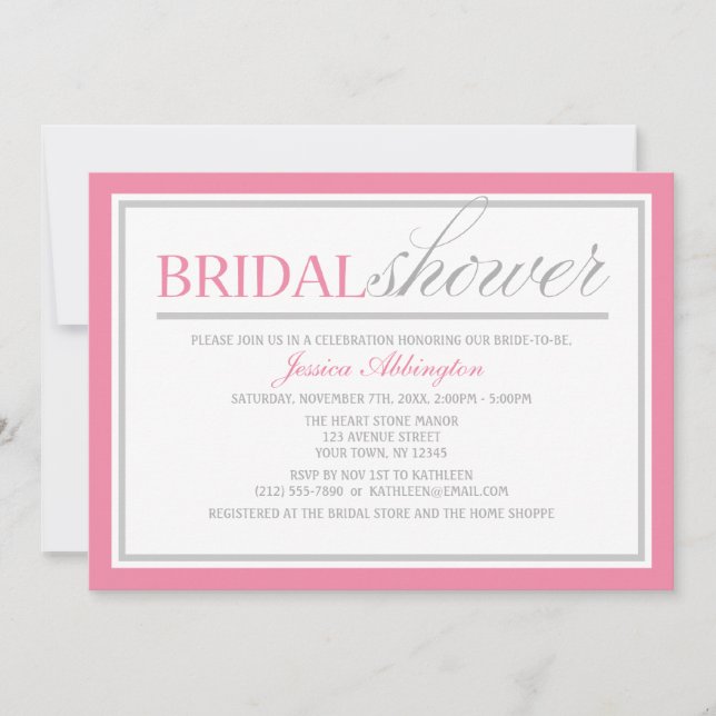 Modern Pink & Grey Bridal Shower Invitations (Front)