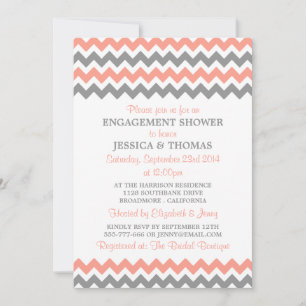 Modern Pink & Grey Chevron Engagement Shower Invitation