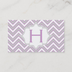 Modern pink, grey chevron monogram personalised business card