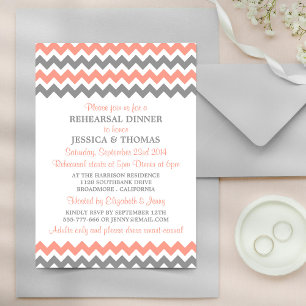 Modern Pink & Grey Chevron Rehearsal Dinner Invitation