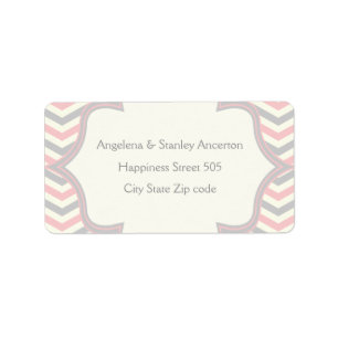 Modern pink, grey chevron zigzag wedding label