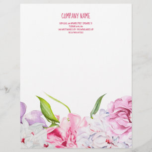 Modern Pink Grey Florals Custom Letterhead