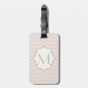Modern pink, grey, ivory chevron pattern custom luggage tag