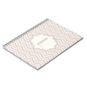 Modern pink, grey, ivory chevron pattern custom spiral notebook