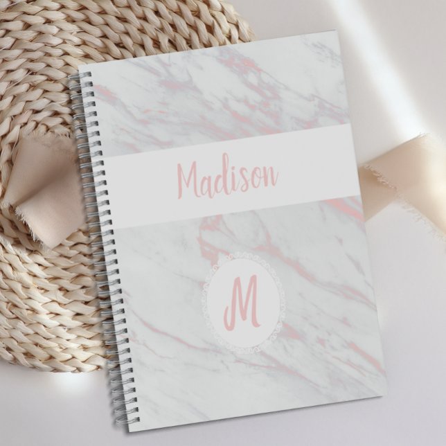Modern Pink Grey Marble Trendy Monogram Planner (Creator Uploaded)