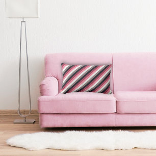 Modern Pink Grey Striped Lumbar Cushion