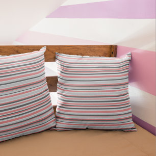 Modern Pink Grey Stripes Cushion