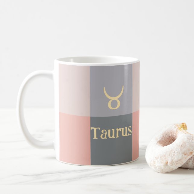 Modern Pink Grey Taurus Coffee Mug (With Donut)