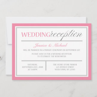 Modern Pink & Grey Wedding Reception Invitation