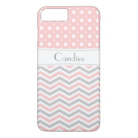 Modern pink, grey, white chevron & polka dot