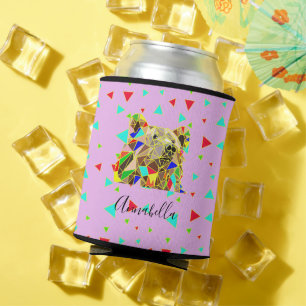 Modern Pink Grizzly Bear Triangle Pattern Can Cooler