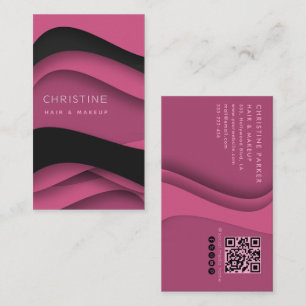 Modern pink hair & beauty Qr code Business Card