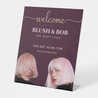 Modern Pink Hair Beauty Salon Personalized Pedestal Sign
