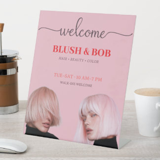 Modern Pink Hair Beauty Salon Personalized Pedestal Sign