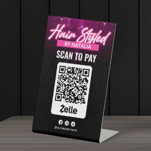 Modern Pink Hair Salon Zelle Scan to Pay Qr Code Pedestal Sign
