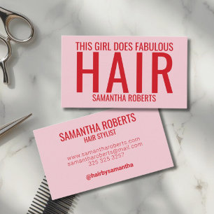 Modern pink hair stylist typography business card