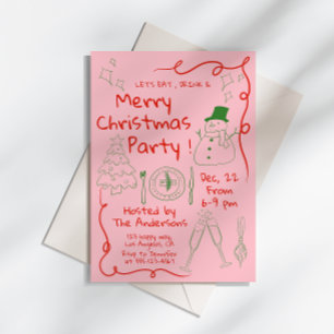 Modern pink Hand-Drawn Christmas Party  Invitation
