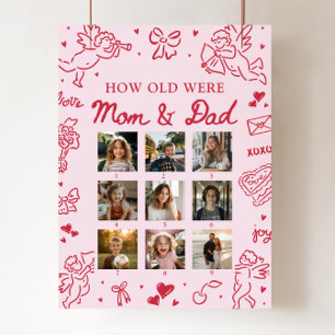 Modern Pink Hand Drawn How Old Were Mom & Dad Sign