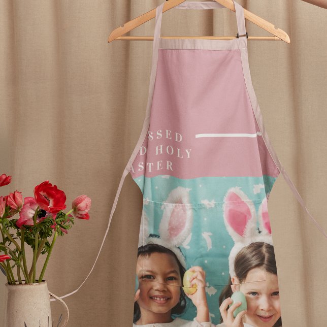 Modern Pink Happy Blessed Easter | Photo Gift Apron (Creator Uploaded)