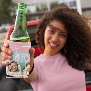 Modern Pink Happy Blessed Easter Photo Gift Can Cooler