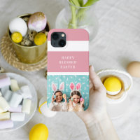 Modern Pink Happy Blessed Easter | Photo Gift