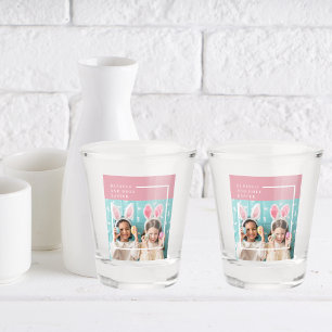 Modern Pink Happy Blessed Easter Photo Gift Shot Glass
