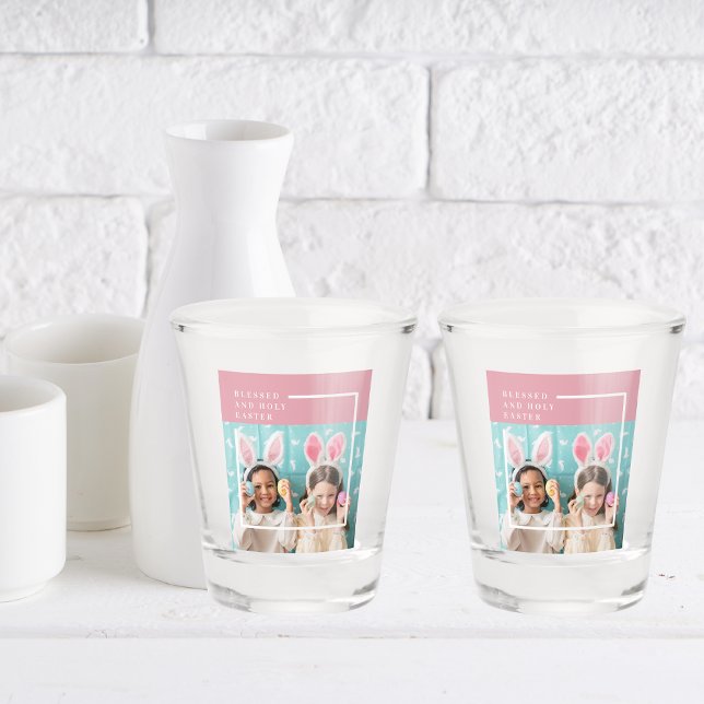 Modern Pink Happy Blessed Easter | Photo Gift Shot Glass (Creator Uploaded)