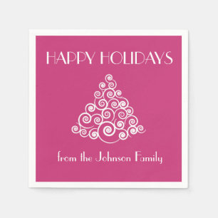 Modern Pink Happy Holidays Christmas  Napkin