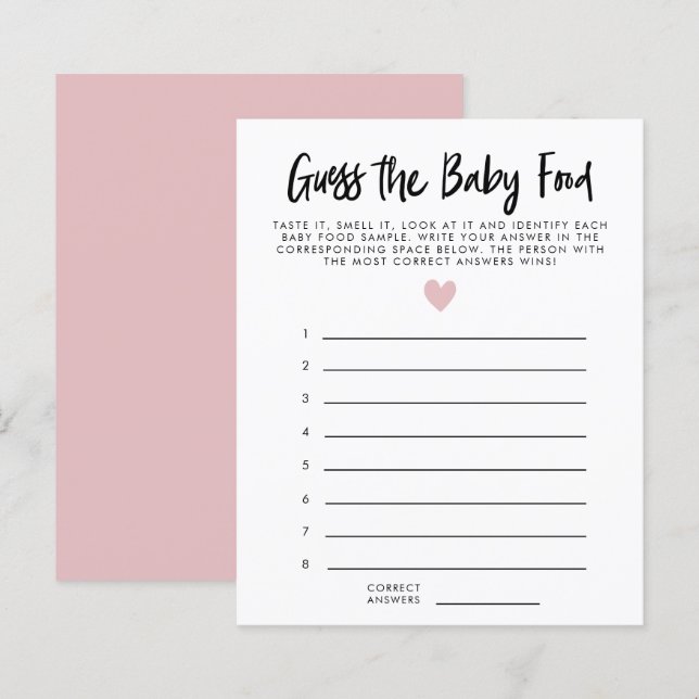 Modern Pink Heart Guess The Baby Food Shower Game (Front/Back)