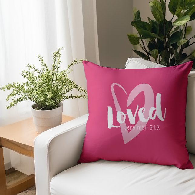Modern Pink Heart Loved Scripture Cushion (Creator Uploaded)