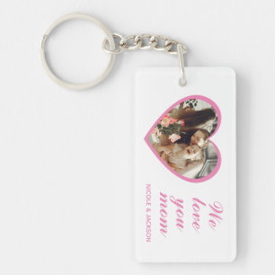 Modern Pink Heart One Photo Name Mother's Day Key Ring